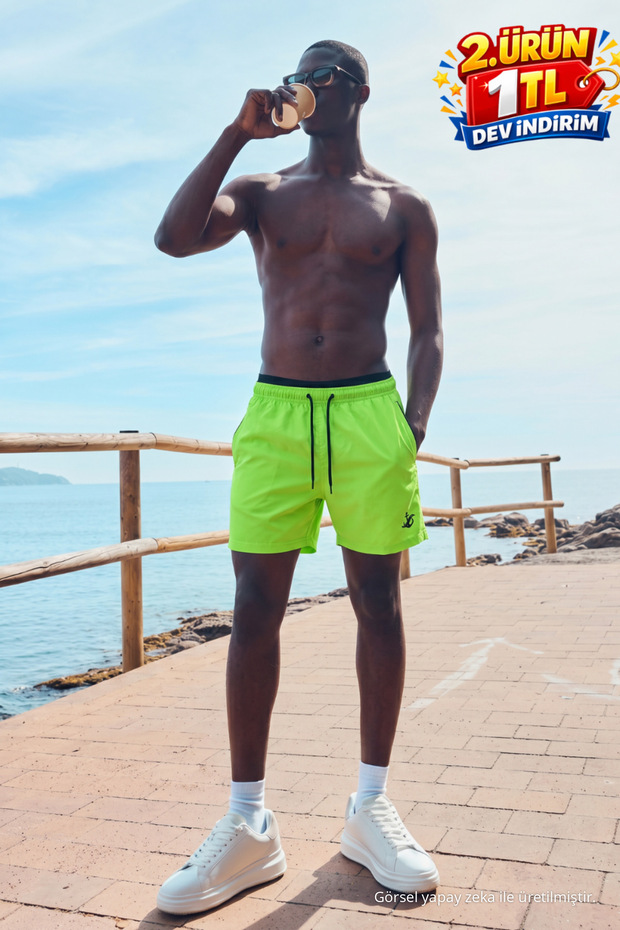 Men's Zippered Pocket Jogger Summer Green Swim Shorts