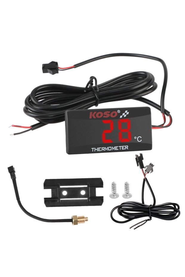 Red Motorcycle Thermometer Water Tank Retrofit 0~120°C Monitor Red Blue Indicator Warning 12V Motor