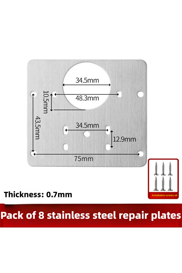 8-piece set Stainless Steel Cabinet Hinge Repair Plate - Reinforcement Fixing Plate for Wardrobe Doo