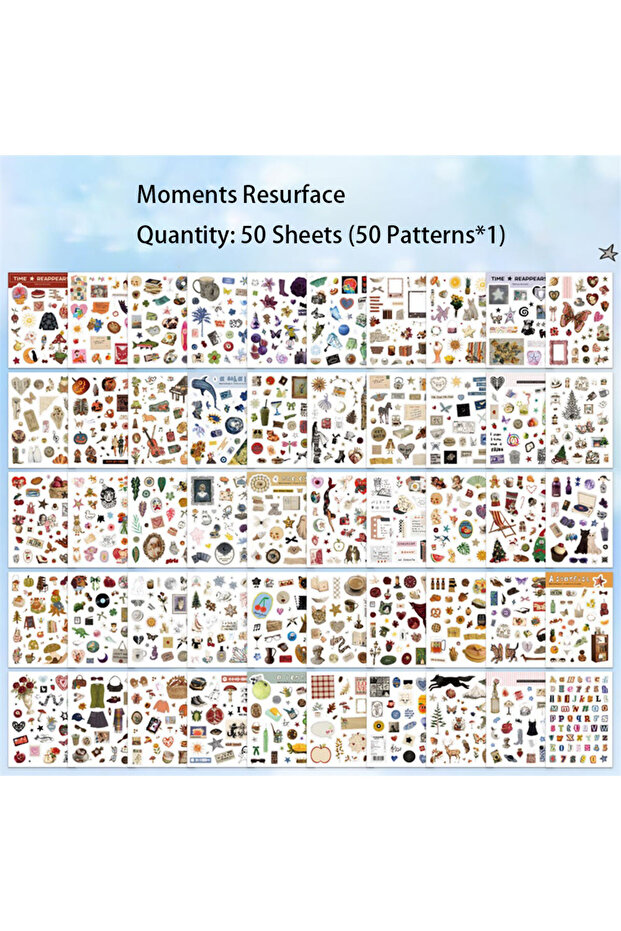 Moments Resurface Moment Paper Scrapbooking Sticker Book 50 Different Patterns with Animals Plants F