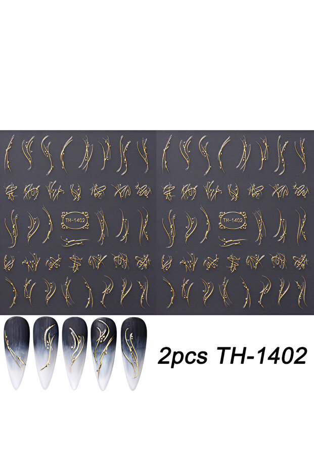2pcs TH-1402 2pcs Golden French Line Nail Art Sticker Irregular Stripes Line Nail Art Decals Self-Ad