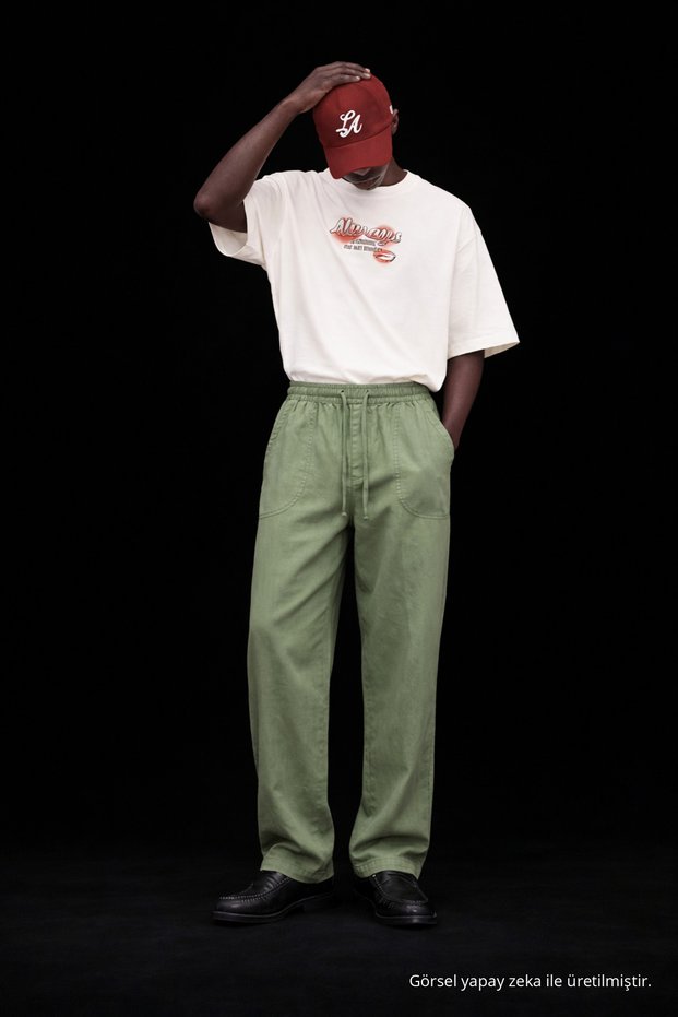 Men's Low Waist Premium Loose Green Linen Trousers