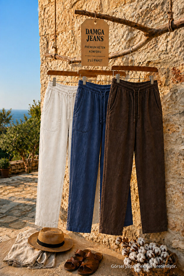 3 Pieces Men's Casual Summer Jogger Linen Trousers