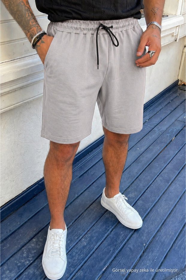 Men's Stylish Elastic Waist Loose Basic Gray Shorts with Pockets