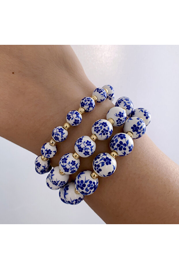 3pcs 3pcs Blue & White Porcelain Stretch Bracelet Set, Calming Stress-Relief Mindfulness Jewelry, Vi