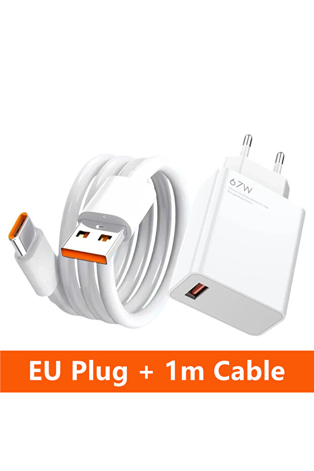 EU Plug - 1m Cable 6A 67W Ultra Fast Charger For Xiaomi 11 12 Lite 13T 14T 15 17 Redmi Note 10 11T 1