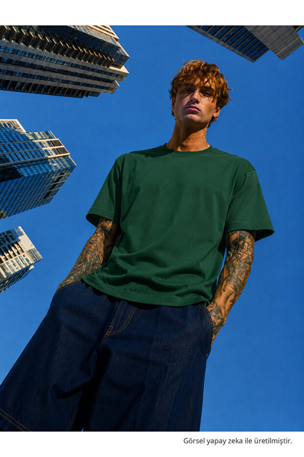 Men's Regular Fit 100% Cotton Green Summer T-Shirt
