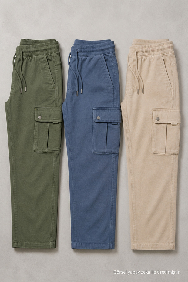 Men's 3-Piece Cargo Linen Trousers with Elastic Waist
