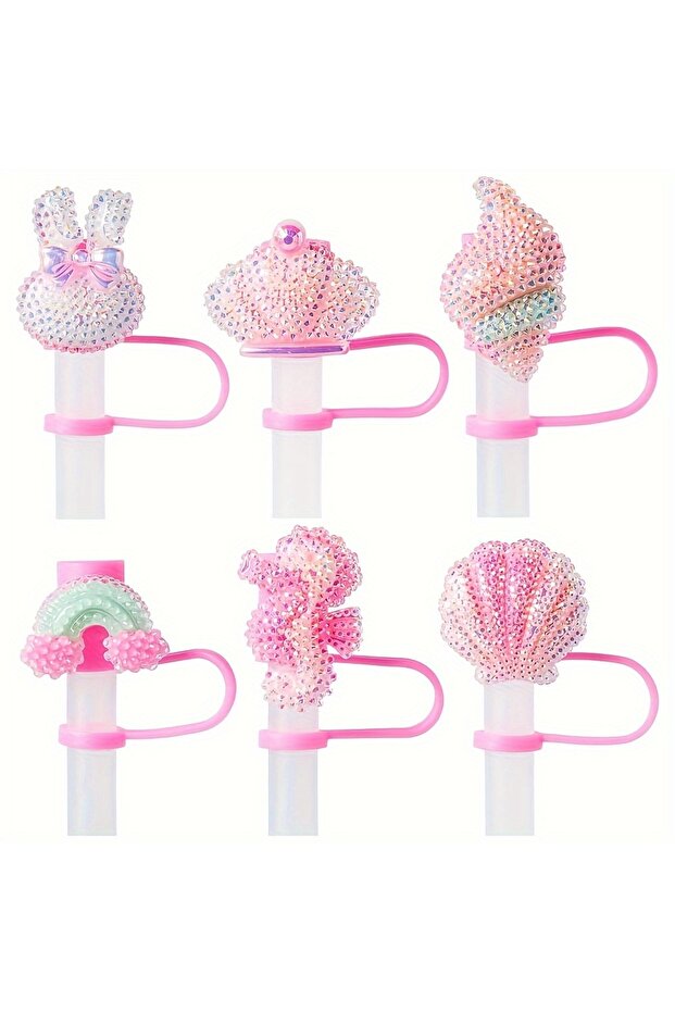 6pcs 6pcs Bling Straw Toppers, Glittering Cup Accessories, Reusable 10mm/0.4 Inch Straw Tips Cover,