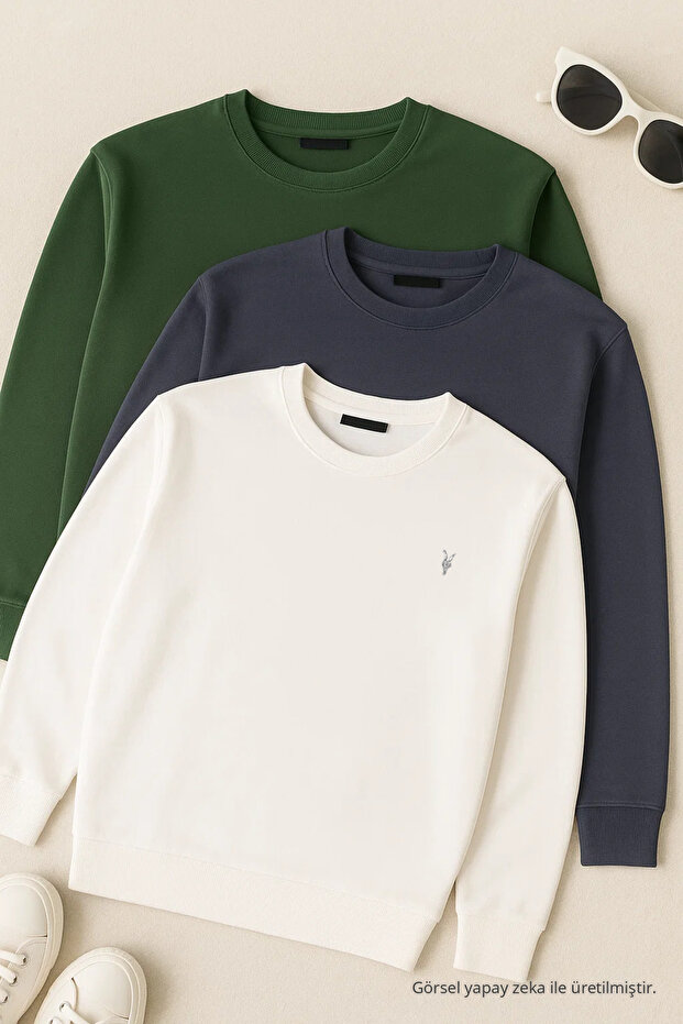 Men's Loose Crew Neck Wide 3-Piece Sweatshirt