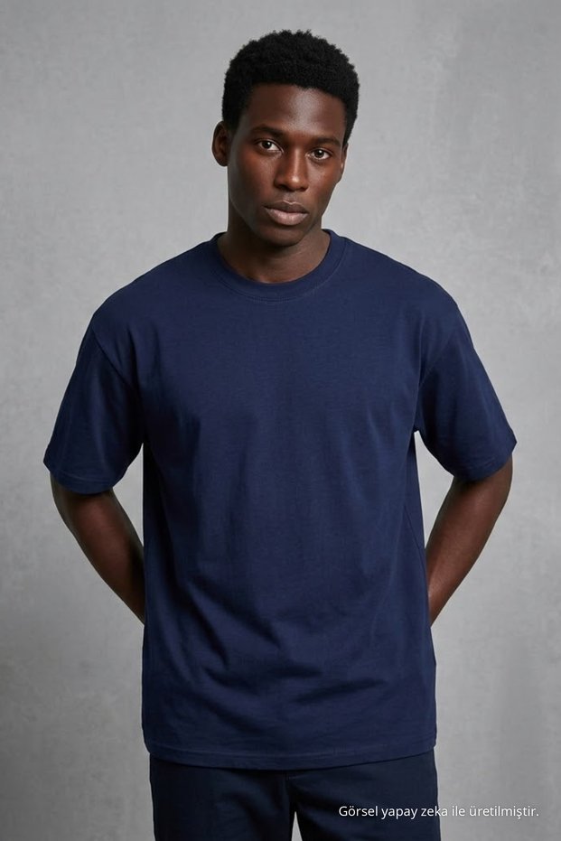 Men's Short Sleeve Summer Navy Blue Oversized T-Shirt