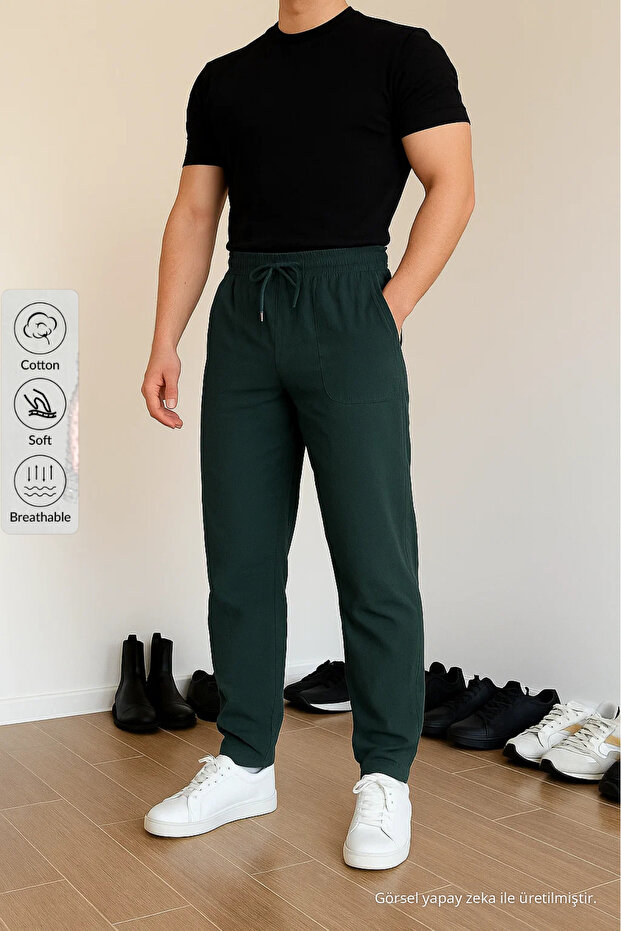 Men's Elastic Waist Casual Khaki Linen Trousers
