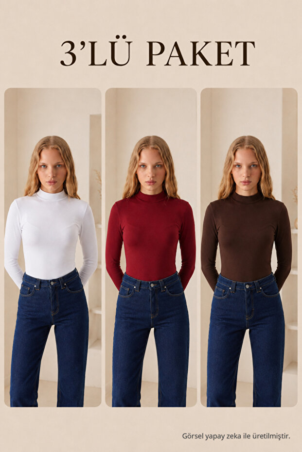 Women's Half Turtleneck Basic 3-Piece Blouse