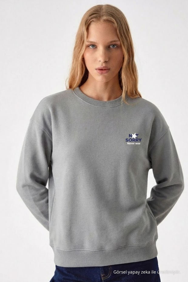 Women's Sorry Chest Printed Gray Sweatshirt