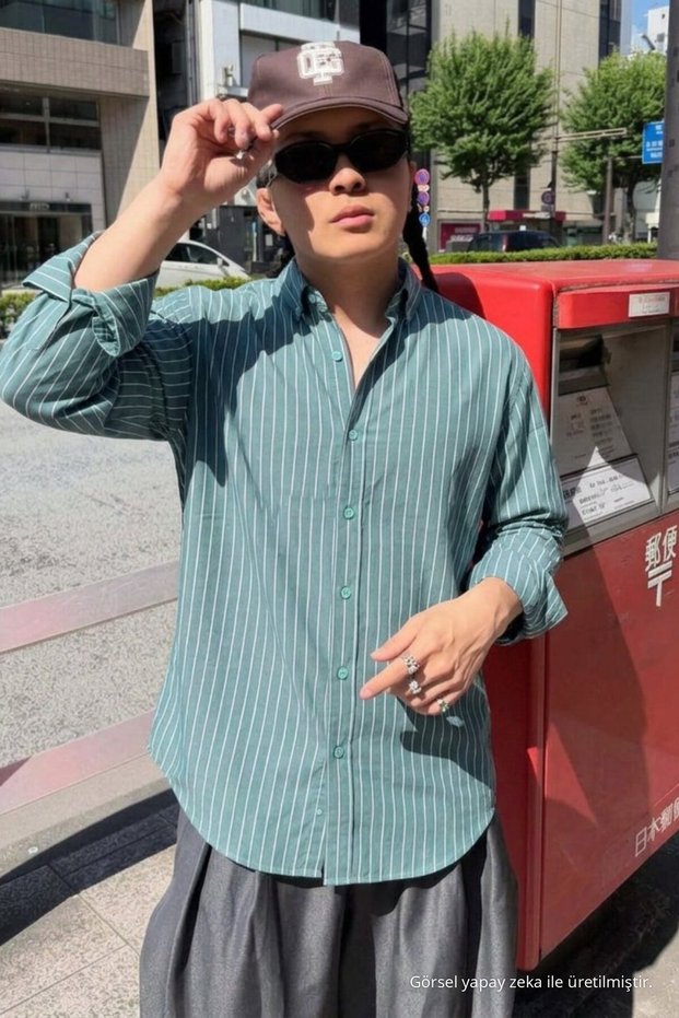 Men's Relax Fit Striped Khaki Casual Linen Shirt