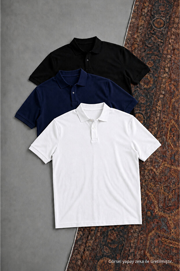 Men's Short Sleeve Loose 3-Piece Polo Collar T-Shirt