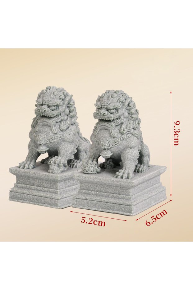 medium size A Pair of Lucky and Wealthy Stone Carvings of Lions, Chinese Feng Shui Qilin Ornaments,