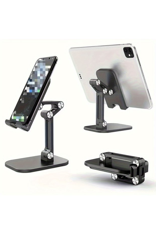 Black Three Sections Foldable Desk Mobile Phone Holder For iPhone iPad Tablet Flexible Table Desktop