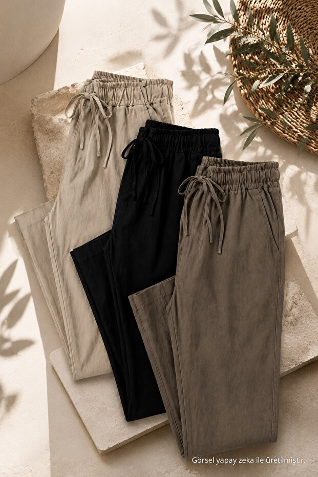 Men's 3-Piece Loose Linen Trousers with Elastic Waist