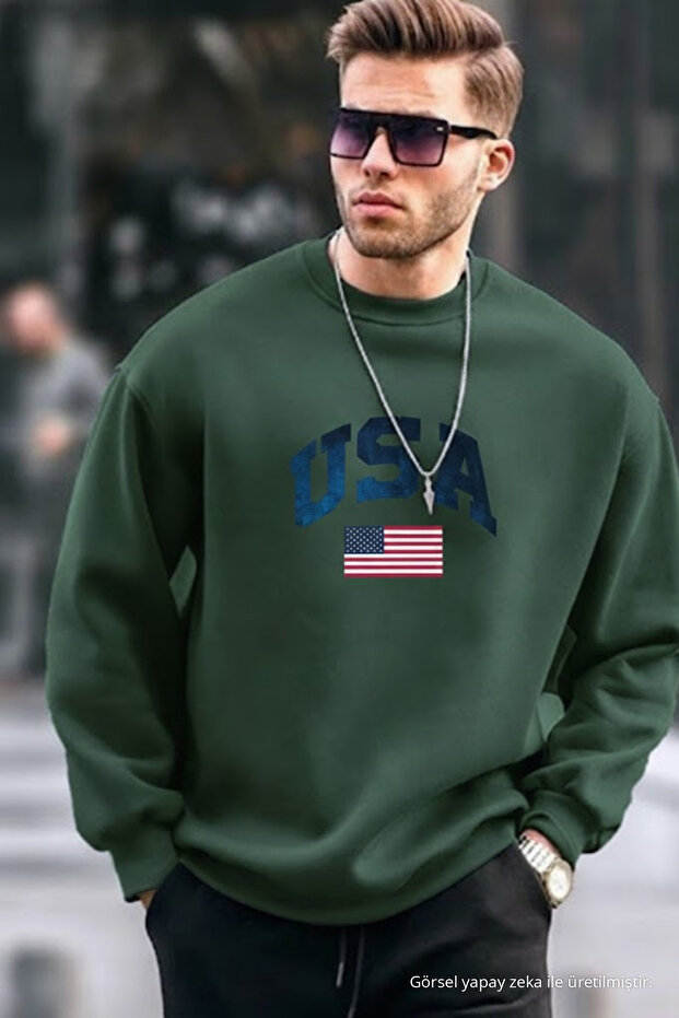 Men's Usa Printed Comfort Red-Green Sweatshirt