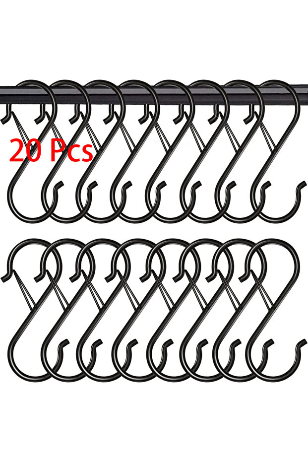 20 Pieces 10/20 S Hooks for Hanging, Black S Hooks, Heavy-Duty Metal Hooks with Safety Buckle Design