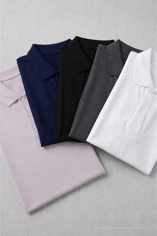 Men's Short Sleeve Loose 5-Piece Polo Collar T-Shirt