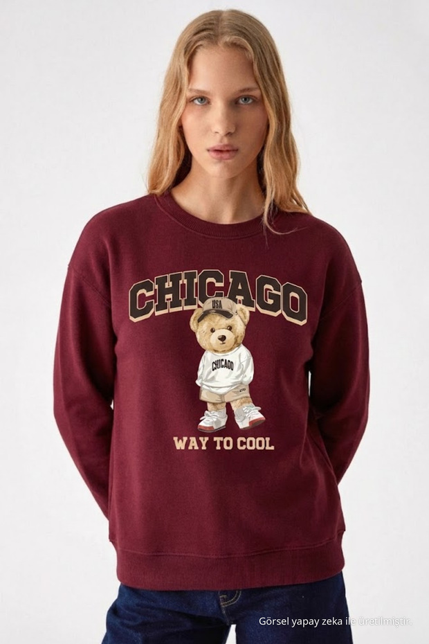 Women's Chiacago Bear Printed Burgundy Sweatshirt