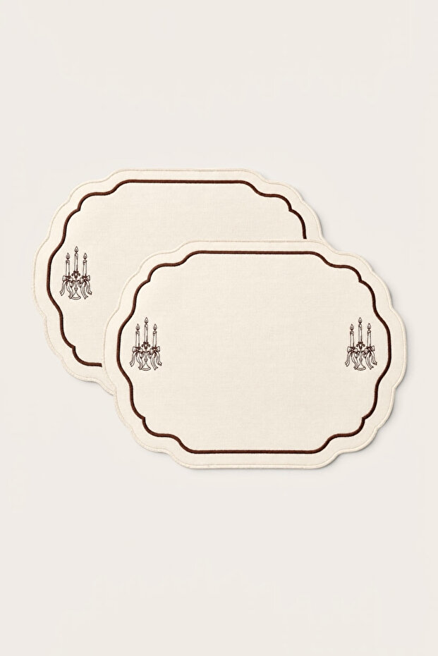 2 Pieces Candlestick Embroidered Premium Duck Fabric American Tablecloth (43X30 cm)