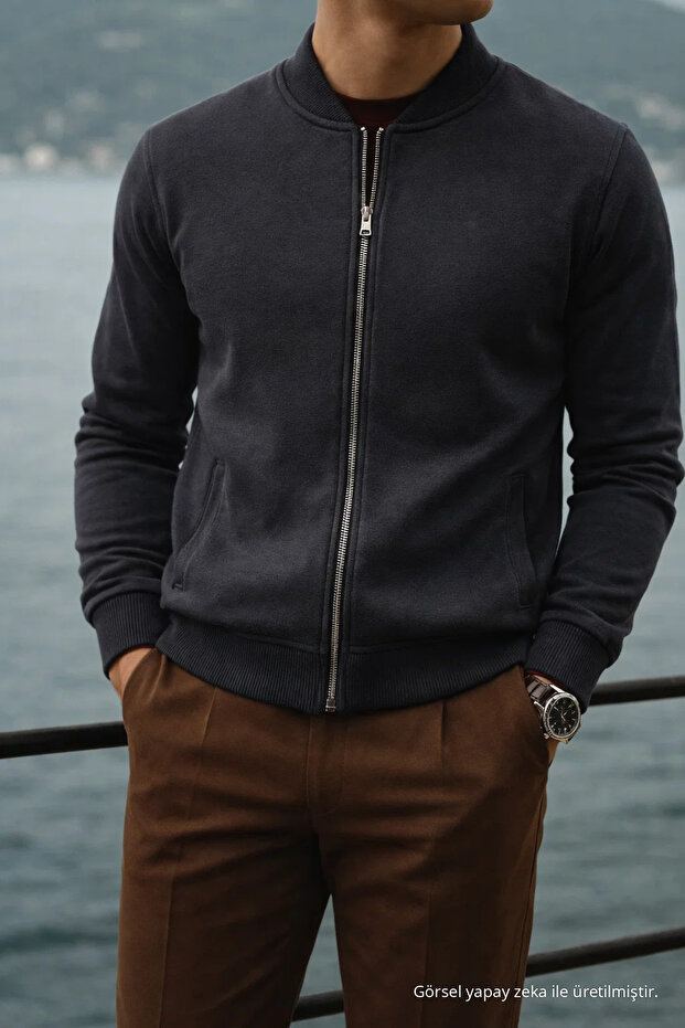 Men's Relax Cotton Smoked Loose College Jacket