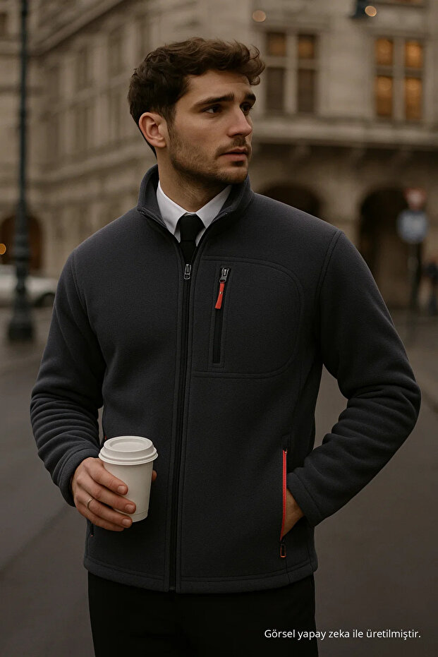 Men's Mock Neck Zippered Smoked Loose Fleece