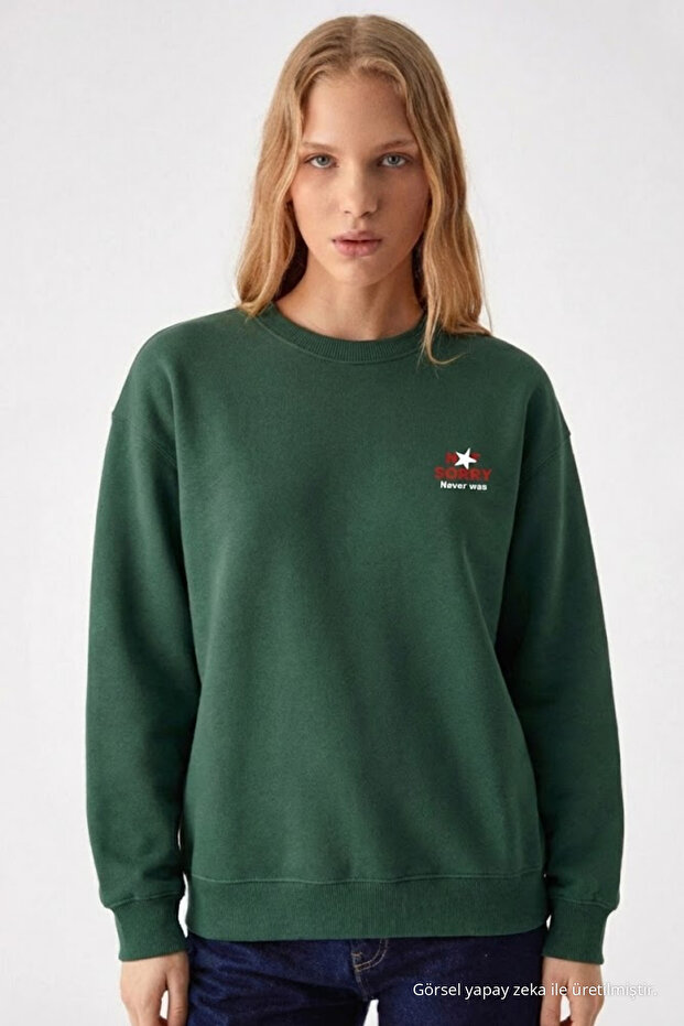 Women's Sorry Chest Printed Dark Green Sweatshirt