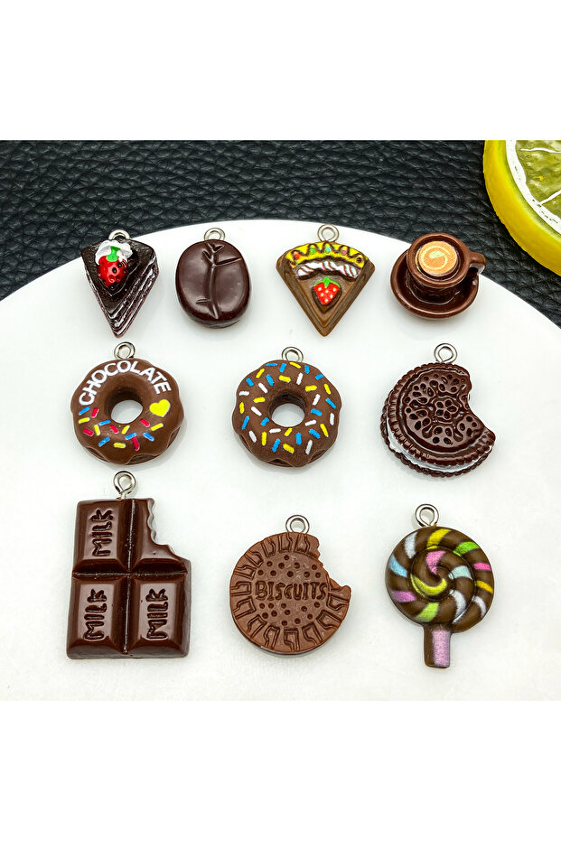 SN1472-10pcs 10pc/set New Popular Realistic Coffee Bean and Coffee Cup Pendants, Resin Accessories f