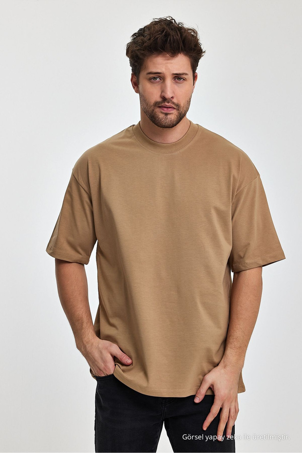 Men's Oversized Fit Thick Fabric Textured Crew Neck T-shirt
