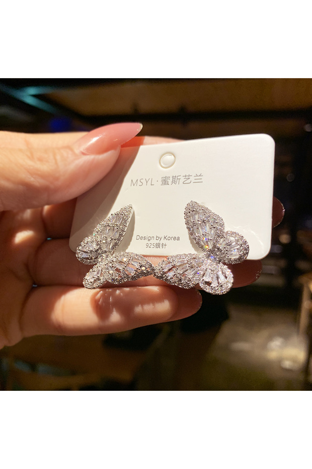 EDZ-1-52 2023 New Butterfly Zircon Earrings Women's Korean Luxury Jewelry Literary Style Earrings Ne