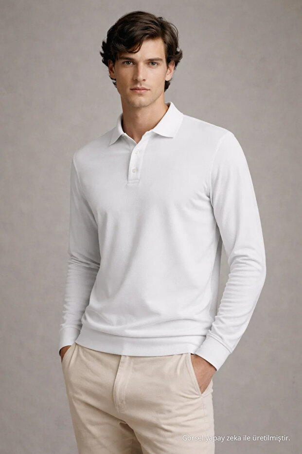 Men's Casual White Polo Neck Knit Sweater