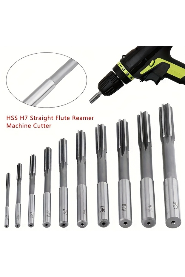 3-12mm H7 10 Pcs 3-12mm H7 Machine Reamer HSS High Speed ​​Steel Straight Shank Reamer Set