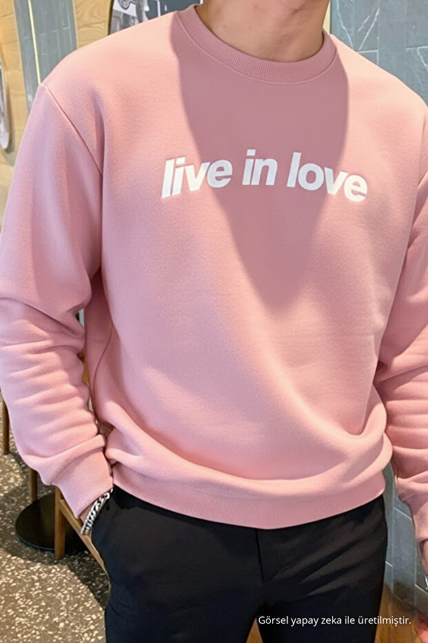 Live in Love Printed Cotton Men's Pink Sweatshirt