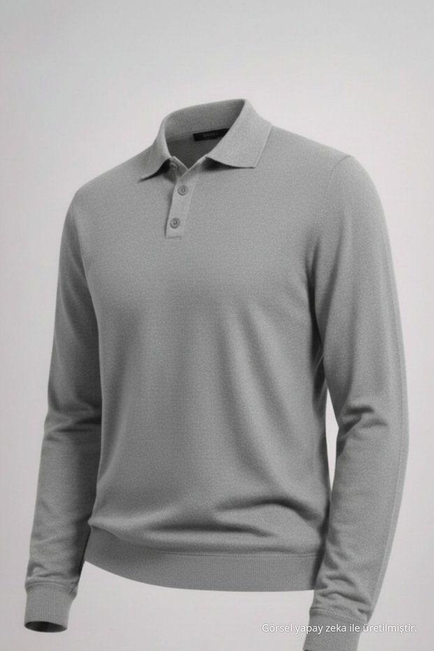 Men's Basic Loose Gray Polo Collar Sweater