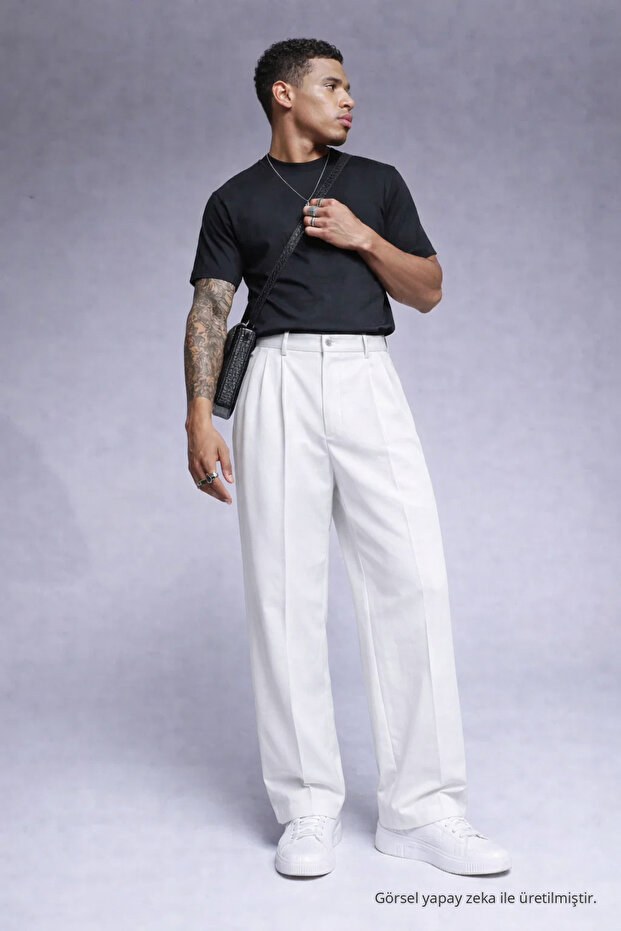 Men's Loose-Fit White Baggy Trousers