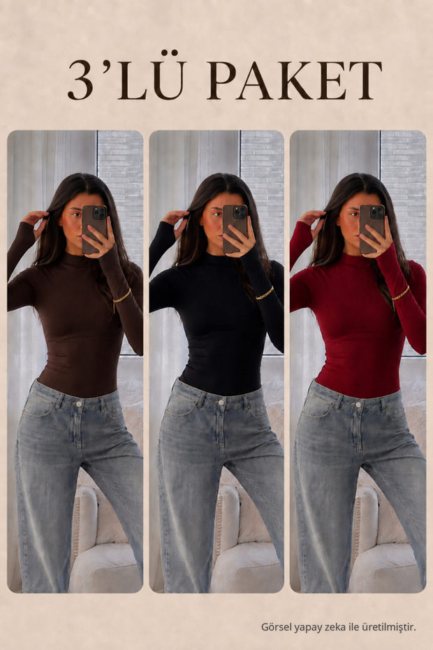 Women's Seasonal Soft 3-Piece High-Neck Blouse