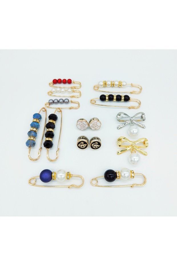 15-piece set style A 15 Pieces/Set Of Fashionable Pin Brooches, Anti-exposure, Adjustable Waist Size