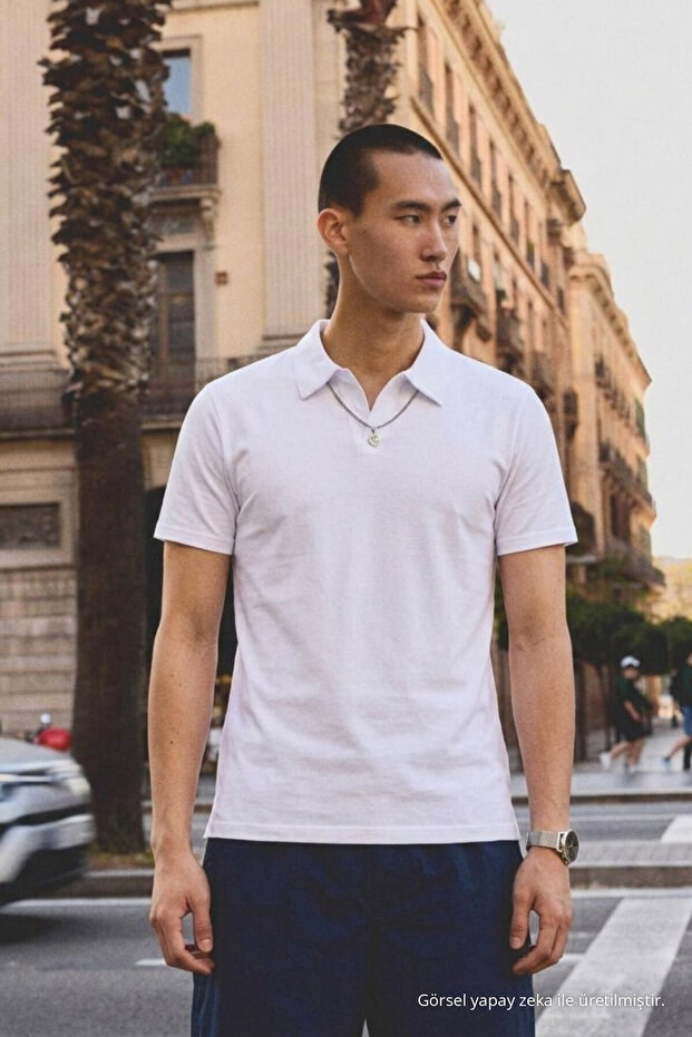 Men's Polo Collar Short Sleeve Summer White T-Shirt