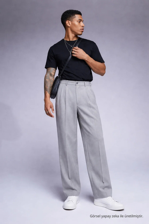 Men's Wide-Leg Loose Gray Baggy Pants