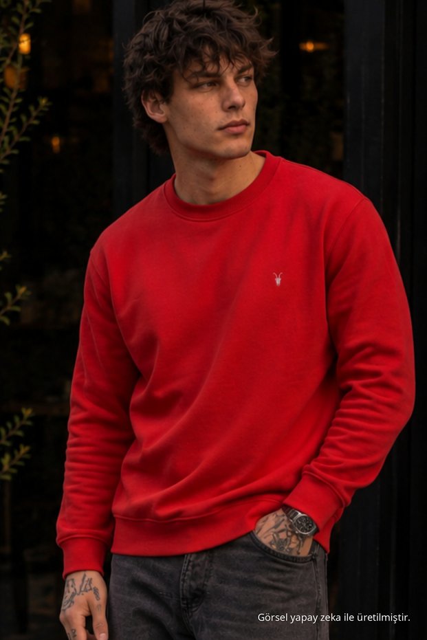 Knitted Winter Casual Red Men's Sweatshirt