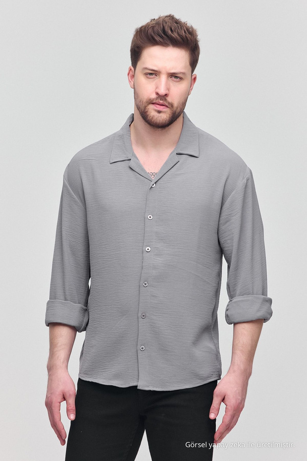 Men's Oversize Shirt Collar Long Sleeve Linen Look Summer Shirt