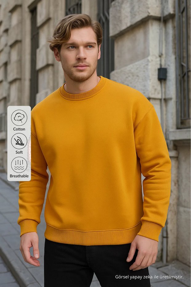 Men's Crew Neck Casual Mustard Sweatshirt