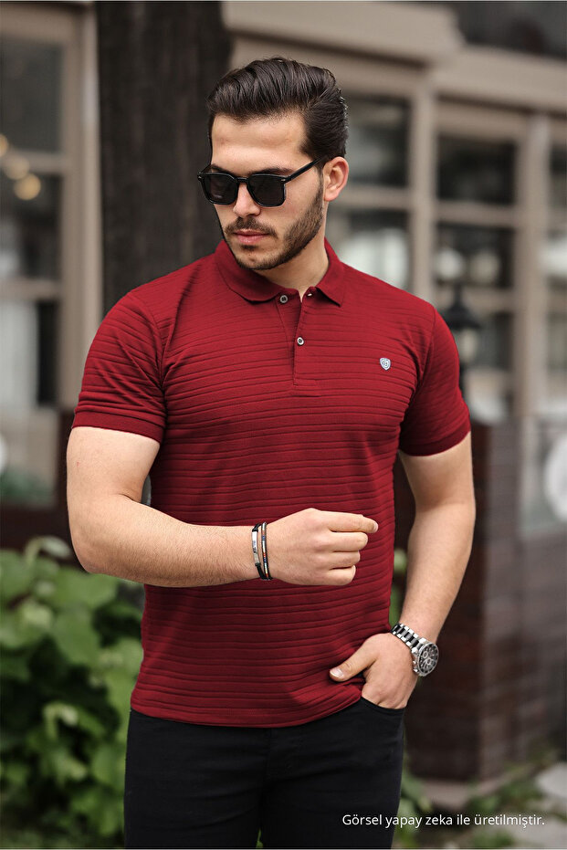 Men's 100% Cotton Fabric Slim Fit Cut Burgundy Polo Neck T-shirt