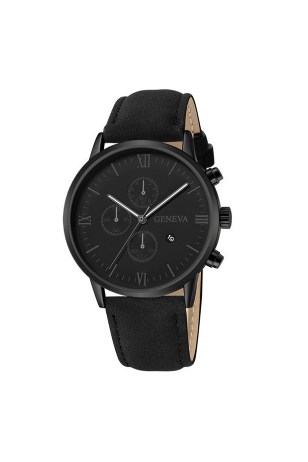 Black White 1/3PCS Men's Watch Casual Leather Band Analog Quartz Watches with Calendar