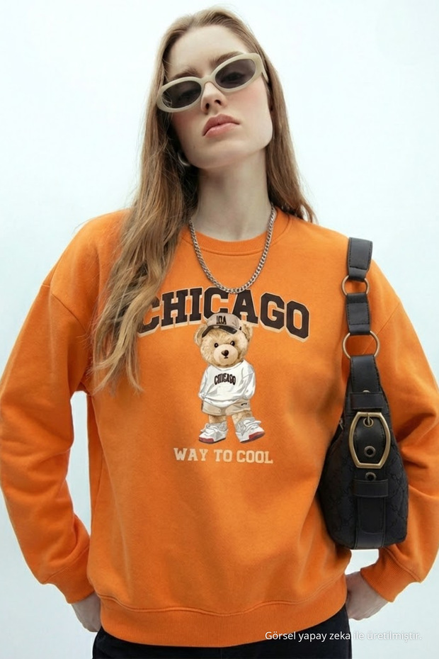 Women's Chicago Print Orange Loose Sweatshirt