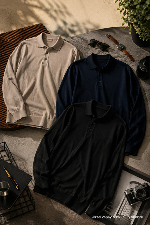 Men's Soft Polo Collar 3-Piece Knit Sweater